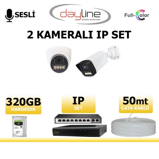 Dayline 5MP IP kamera seti gece renkli sesli bullet dome PoE sistem